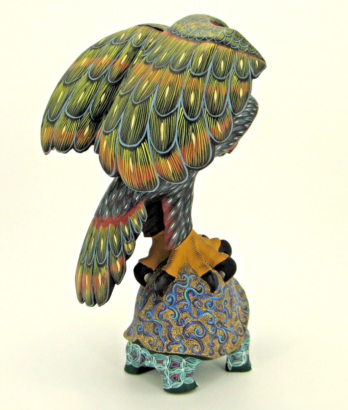 Oaxacan Wood Carving by Raul Ibanez "Owl on top of Tortoise" Mexican Folk Art
