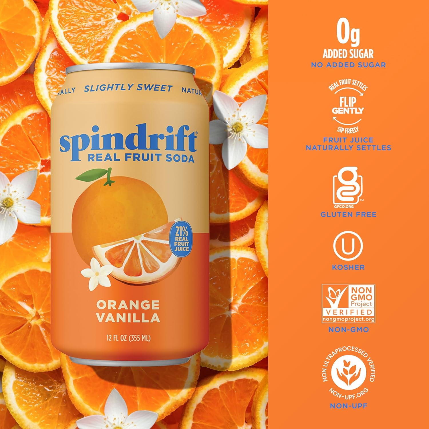 Spindrift "Orange Cream Float" Orange Vanilla Soda Made with Real Squeezed Fruit