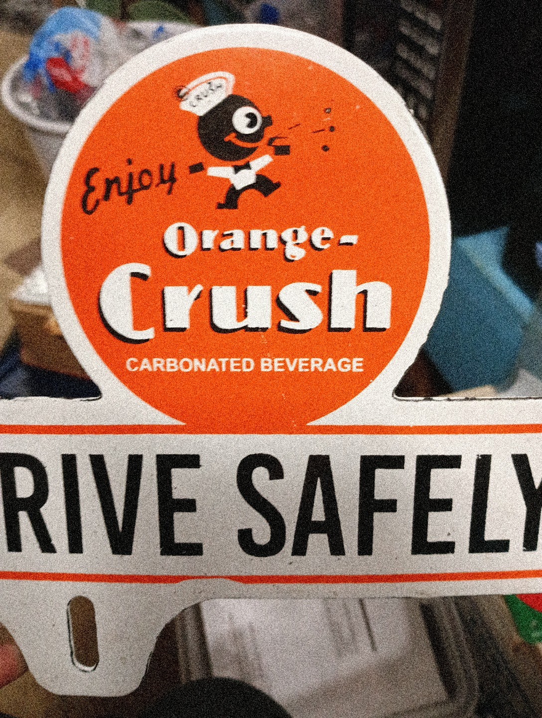 Porcelain Enjoy Orange Crush Drive Safely Topper
