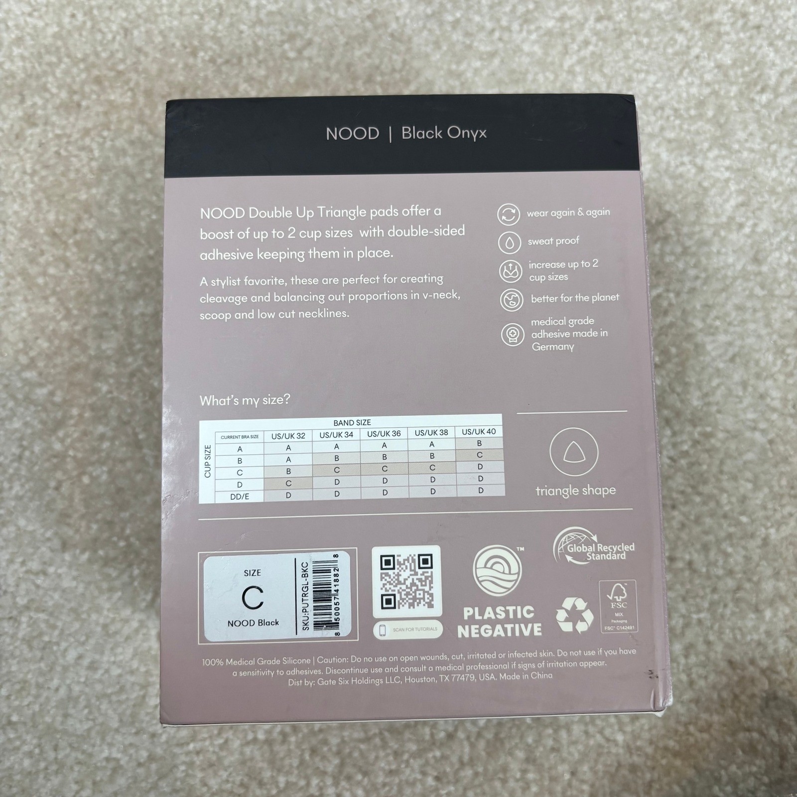 NOOD Double Up Push Up Pads Triangle Shape Black Onyx Adhesive New