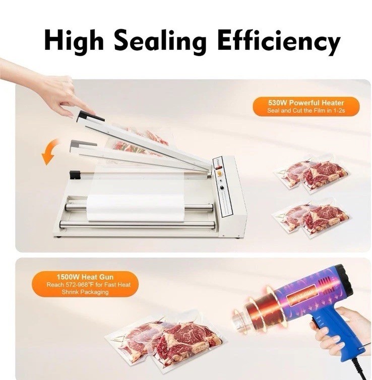 24" Shrink Wrap Machine I-Bar Heat Sealer System w/1800W Heat Gun and Film