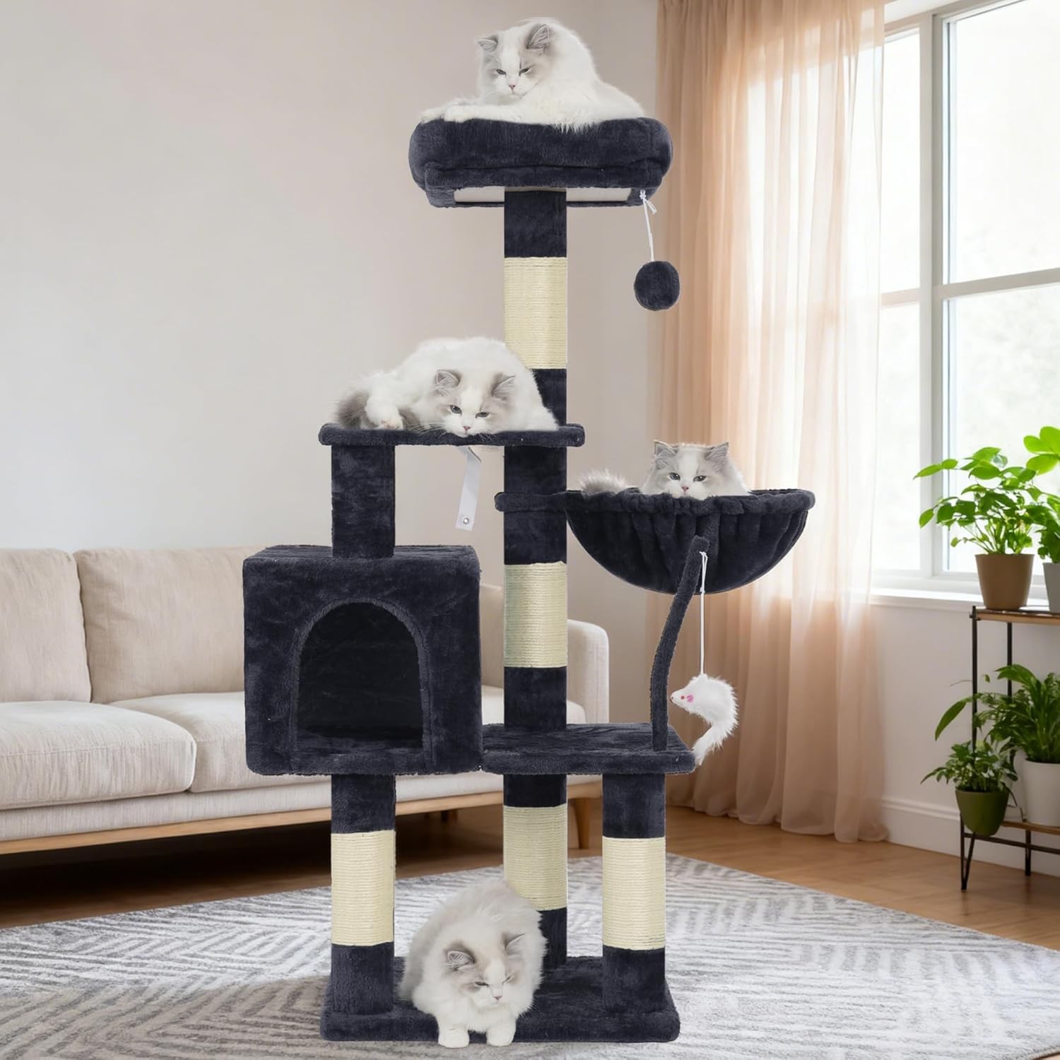 Heybly Cat Tree with Toy, Cat Tower Condo for Indoor Cats, Cat House with Padded