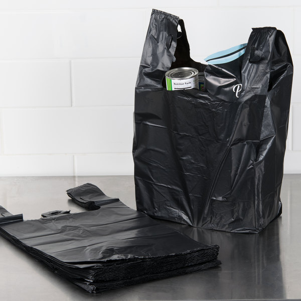 Bags 1/6 21 x 6.5 x 11.5 Heavy Duty .87 Mil BLACK T-Shirt Plastic Shopping Bags
