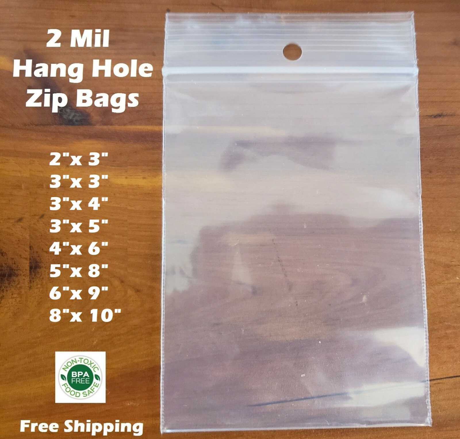 Clear 2mil Hanghole Plastic Reclosable Zip Seal Bags Hang Hole Top Lock Baggies