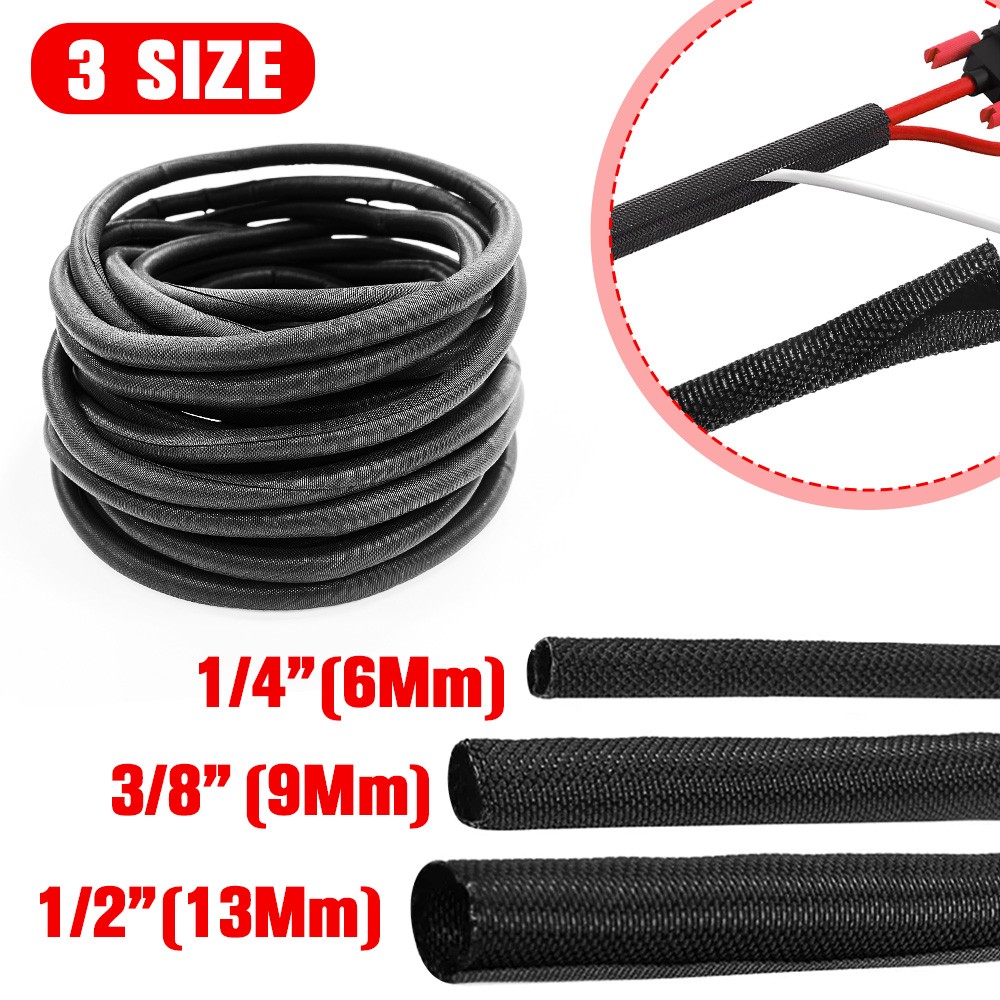 Black Split Wire Loom Braided Cable Sleeve Wires Harness Wrap Cord Protect US