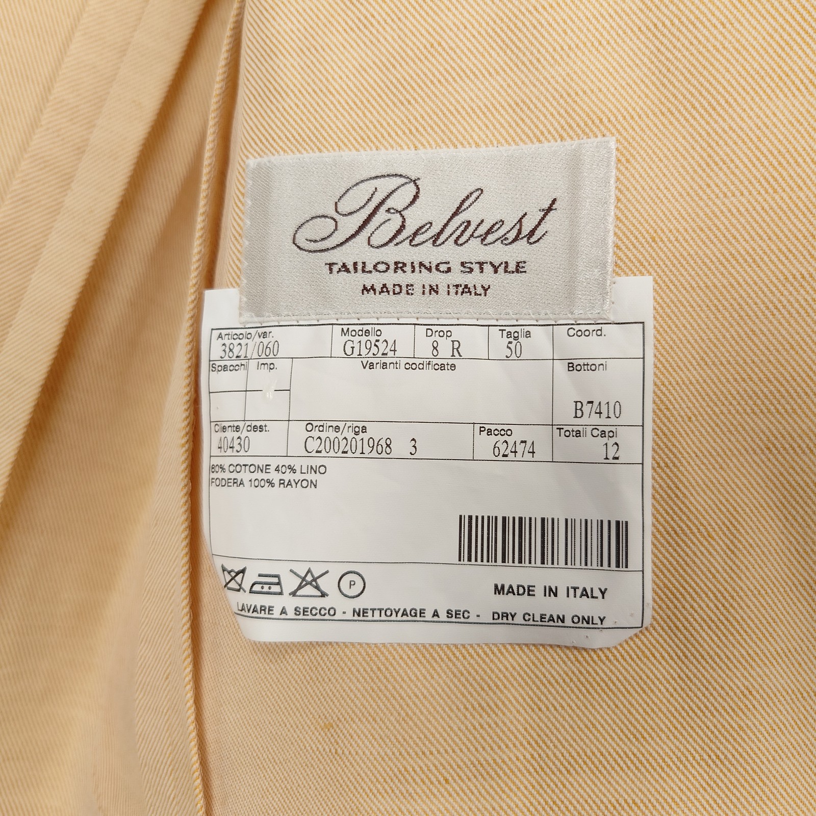 NEW Belvest Yellow/Tan Cotton Linen Slubby Shirt-Jacket Safari Size 40 40r