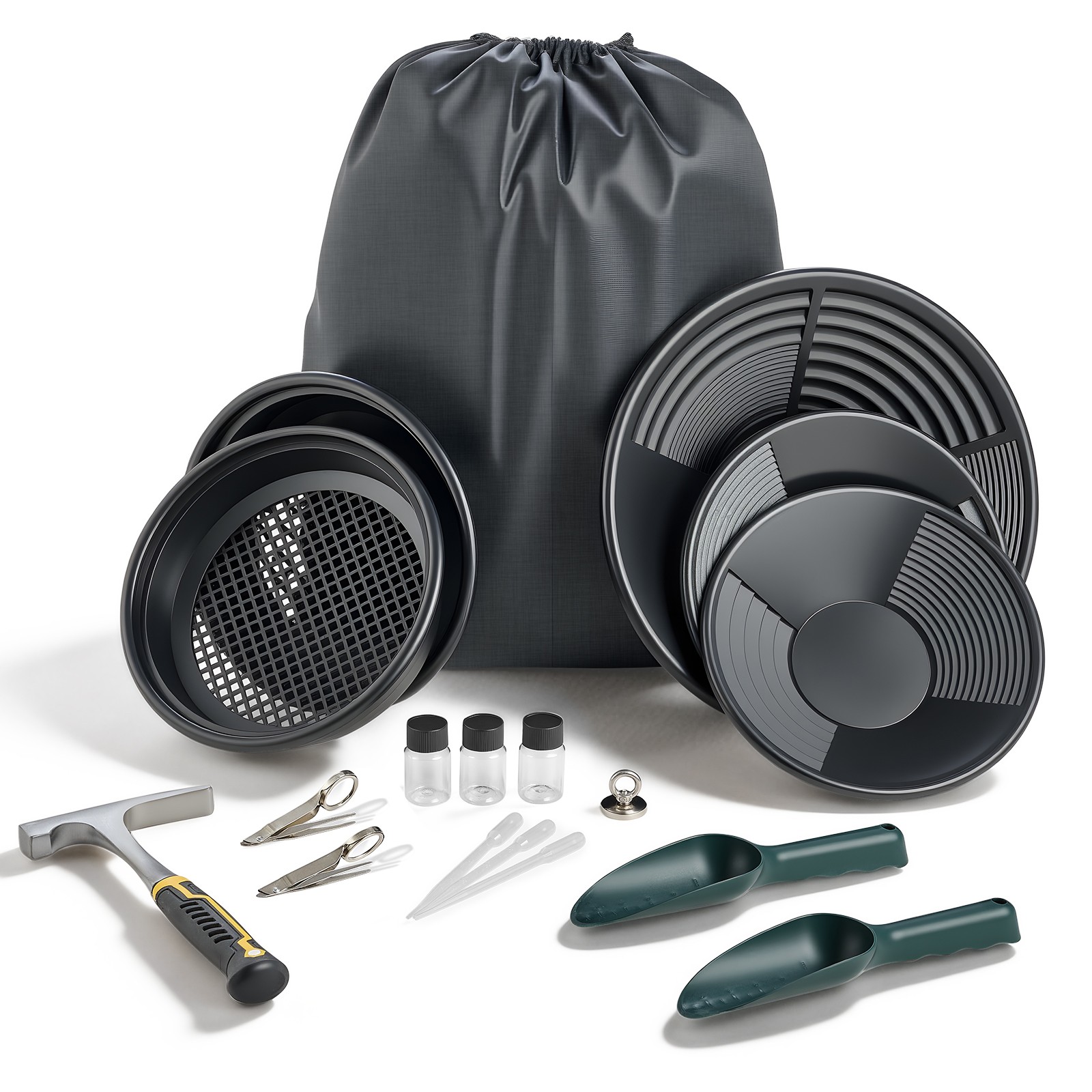 Uimoso 19 PCS Gold Panning Kit with 10 & 14 in Pans for Prospecting