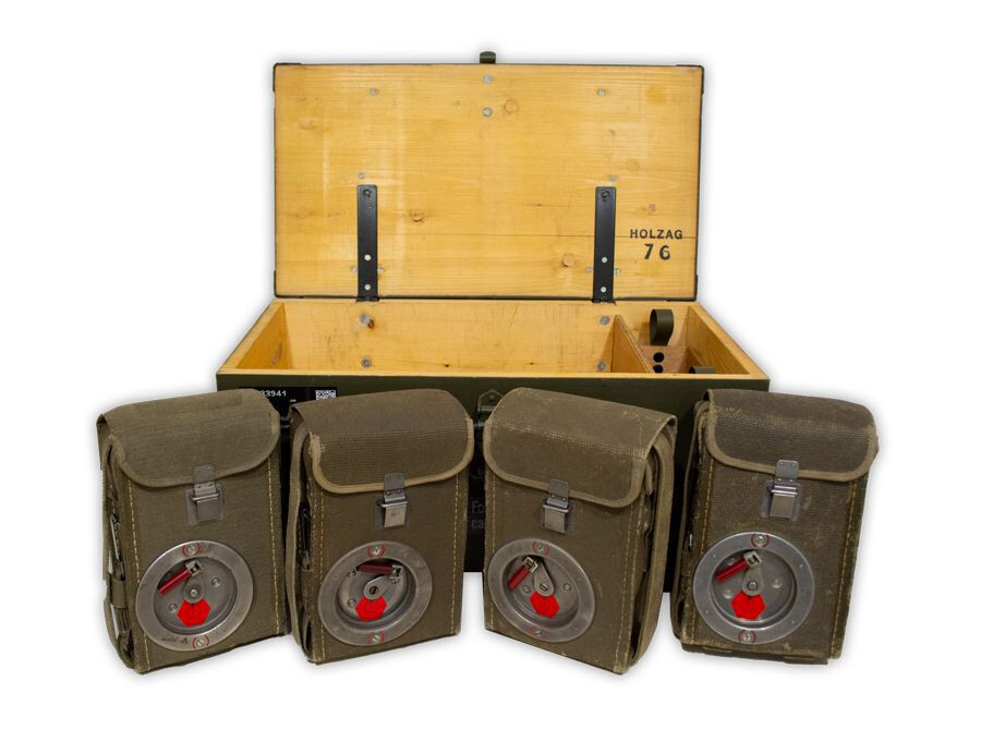 Vintage Swiss Army EN50-A Field Telephones, 4 Phones and Crate