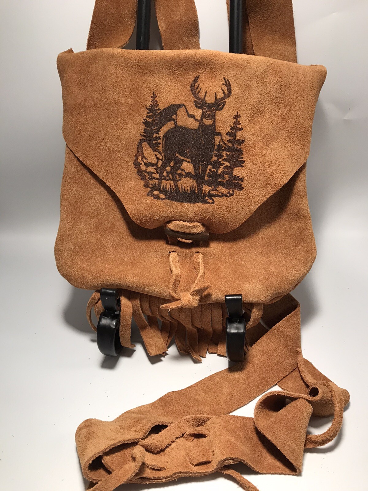 Muzzleloading black powder  Fringed engraved Bag Handcrafted Brown Suede Leather