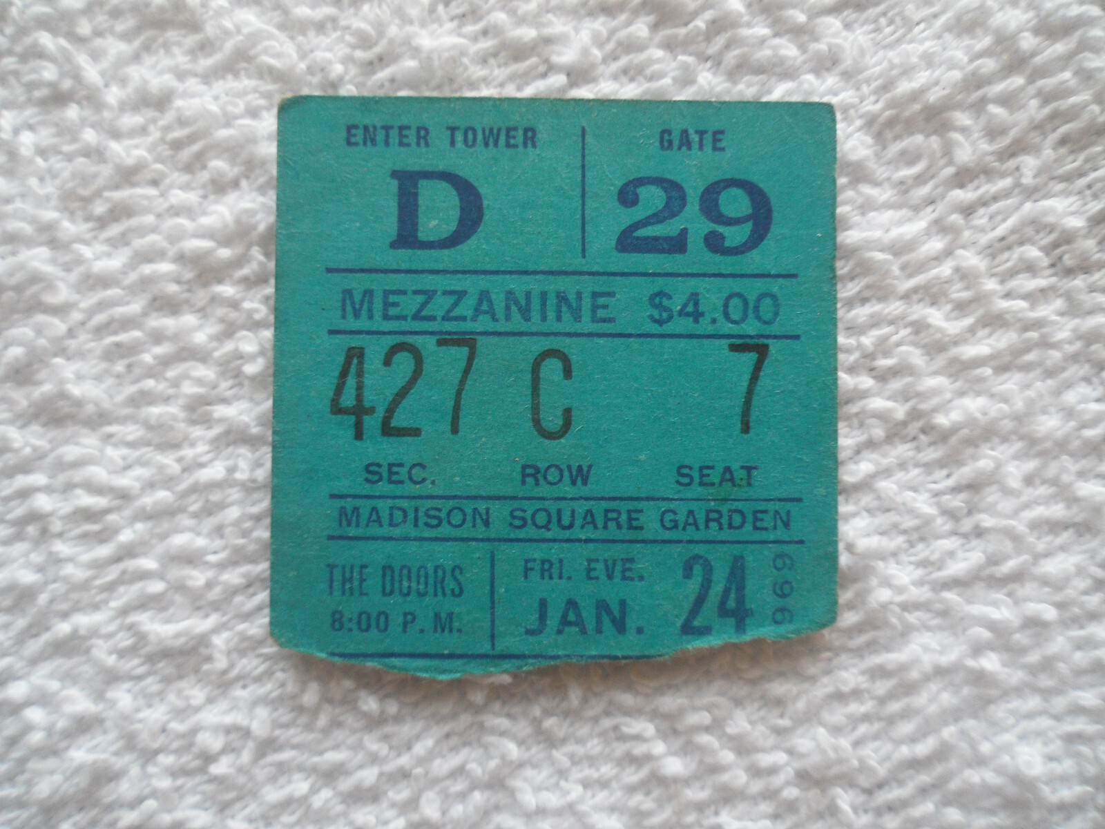 THE DOORS Original__1969__CONCERT TICKET STUB__Madison Square Garden__EX