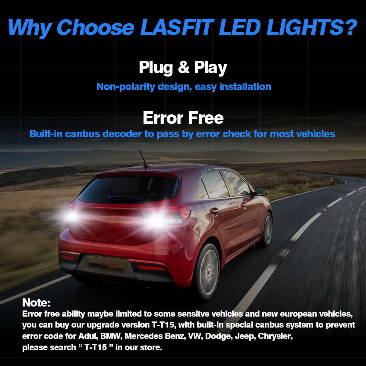 LASFIT LED Reverse Back Up Light Bulb 921 912 W16W T15 906 916 Super White 6000K