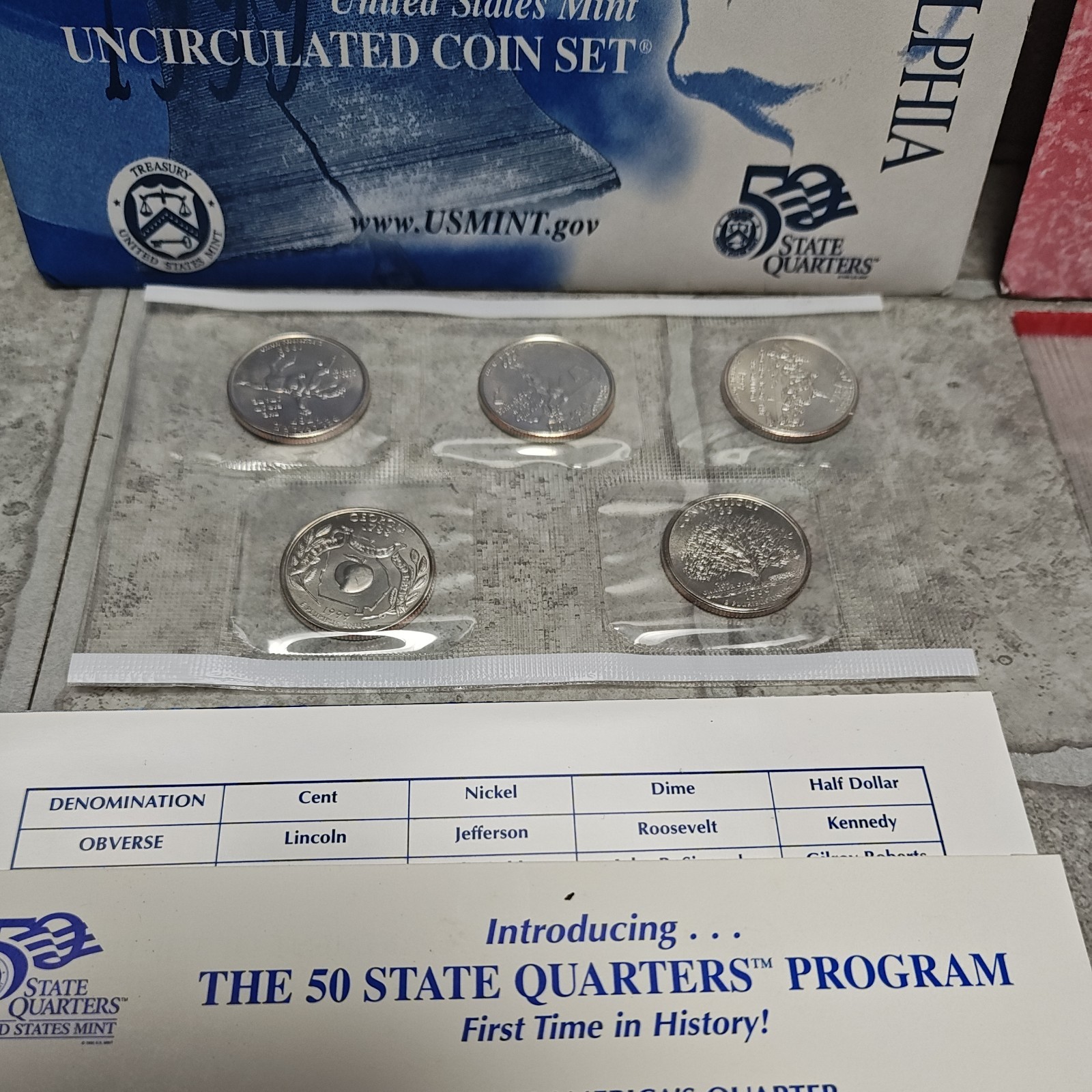 1999 United States US Mint Set 18 Coin P & D Uncirculated Coin Set OGP & COA