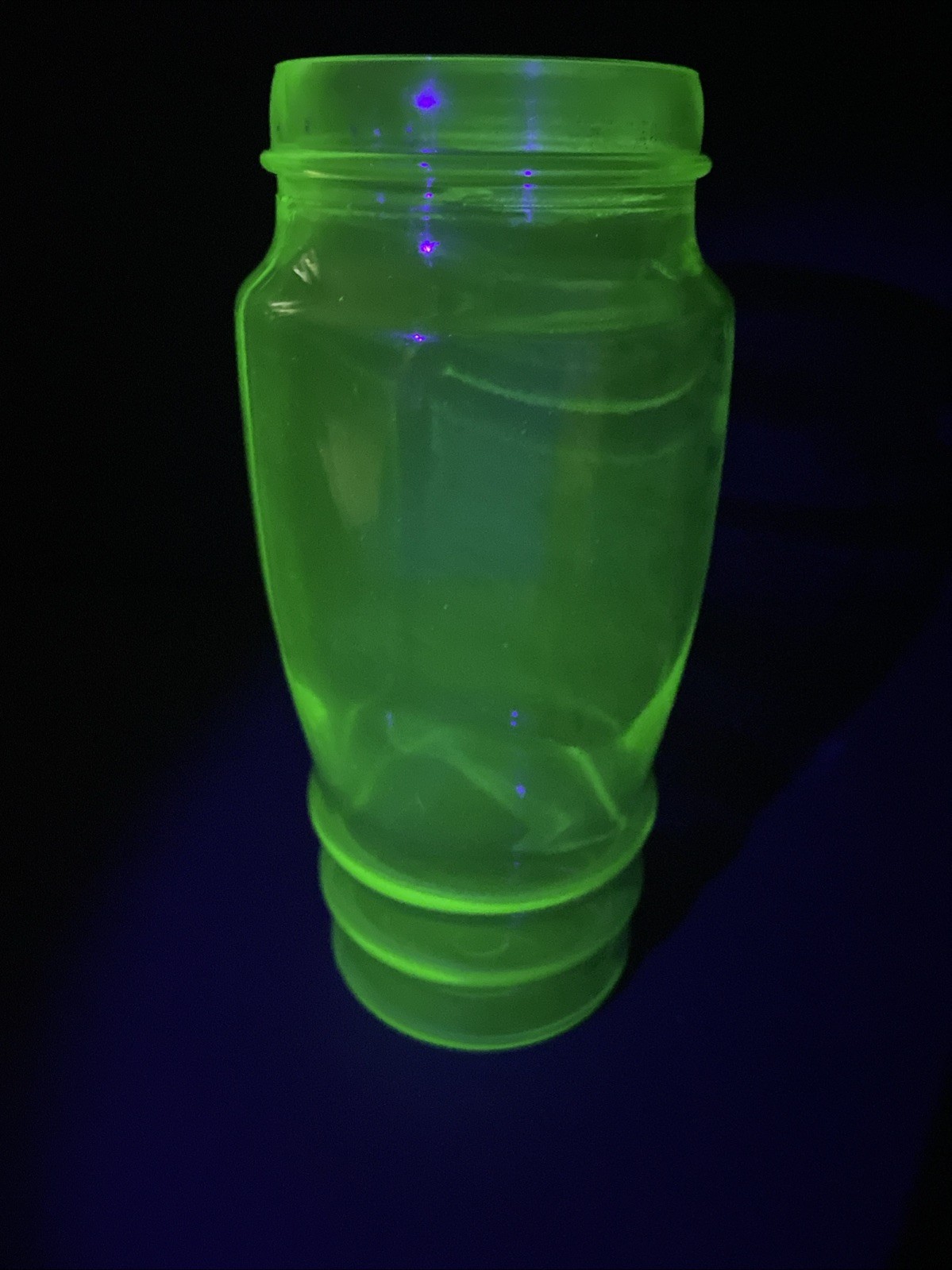 Vintage Green Uranium Glass Martini/Cocktail Shaker With Lids 11 Inches