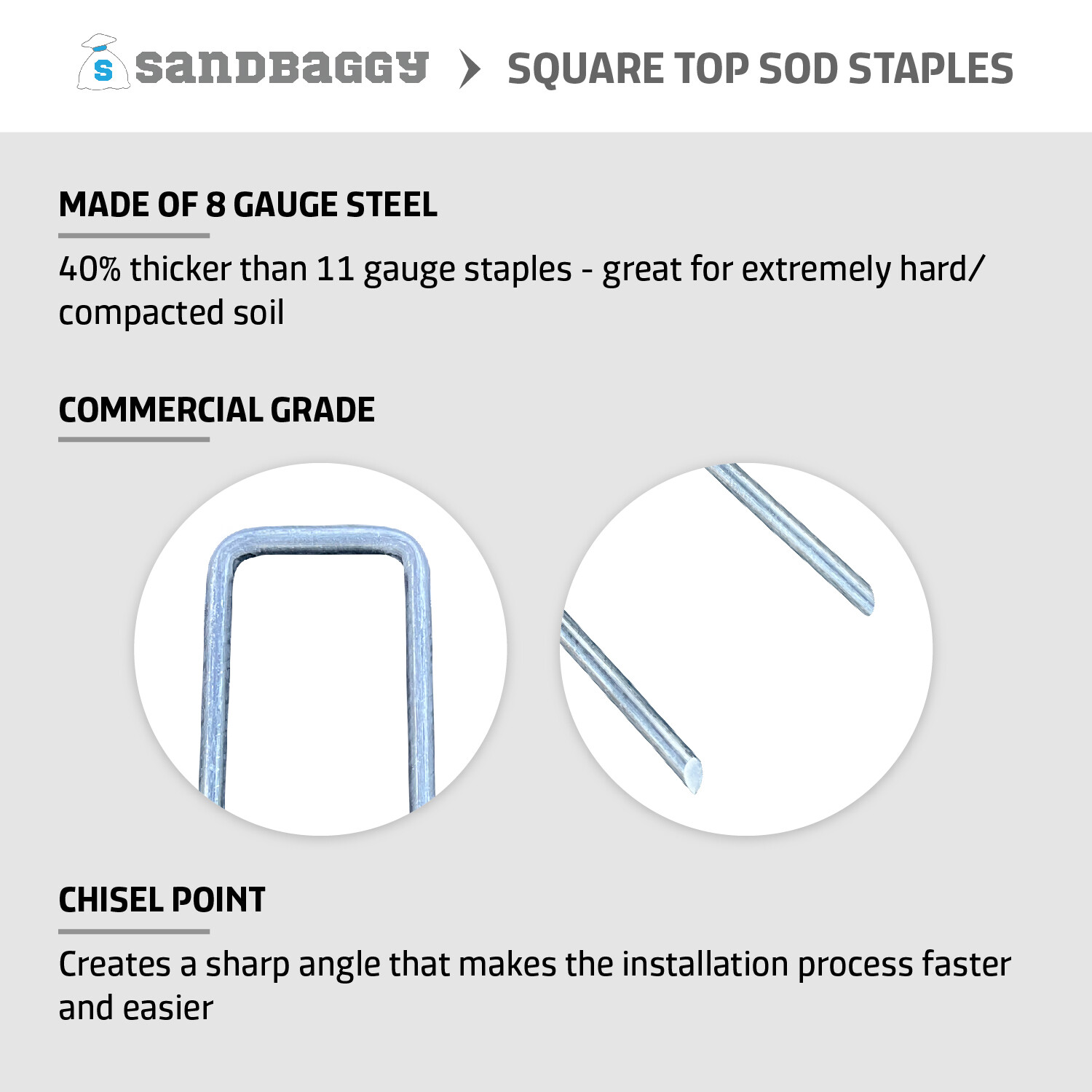 Sandbaggy 8 GAUGE Landscape Staples - 40% Thicker - SOD Staples Garden Stakes