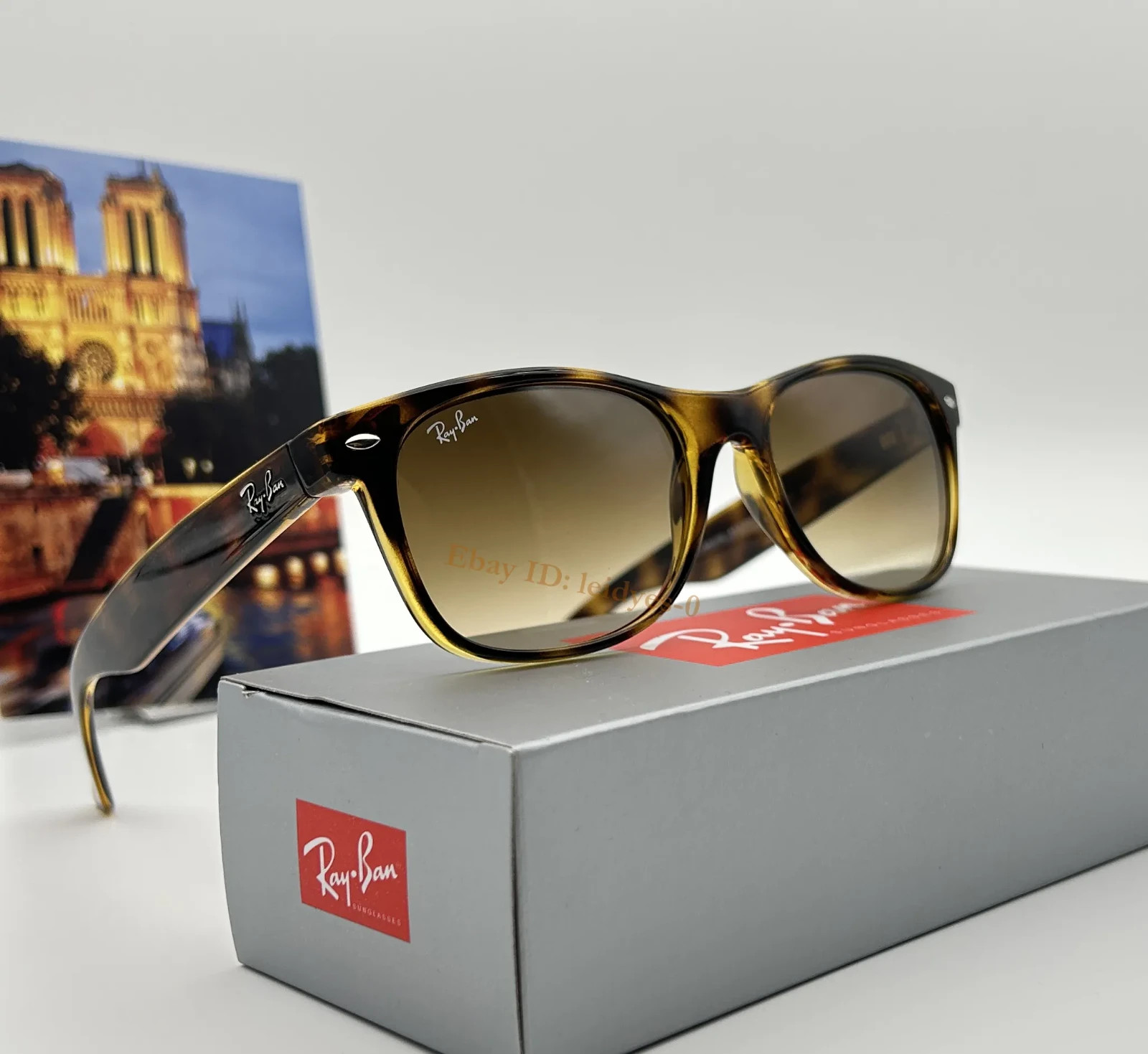 Ray-Ban RB2132 New Wayfarer Sunglasses Light Brown Gradient Lens Havana Frame 55