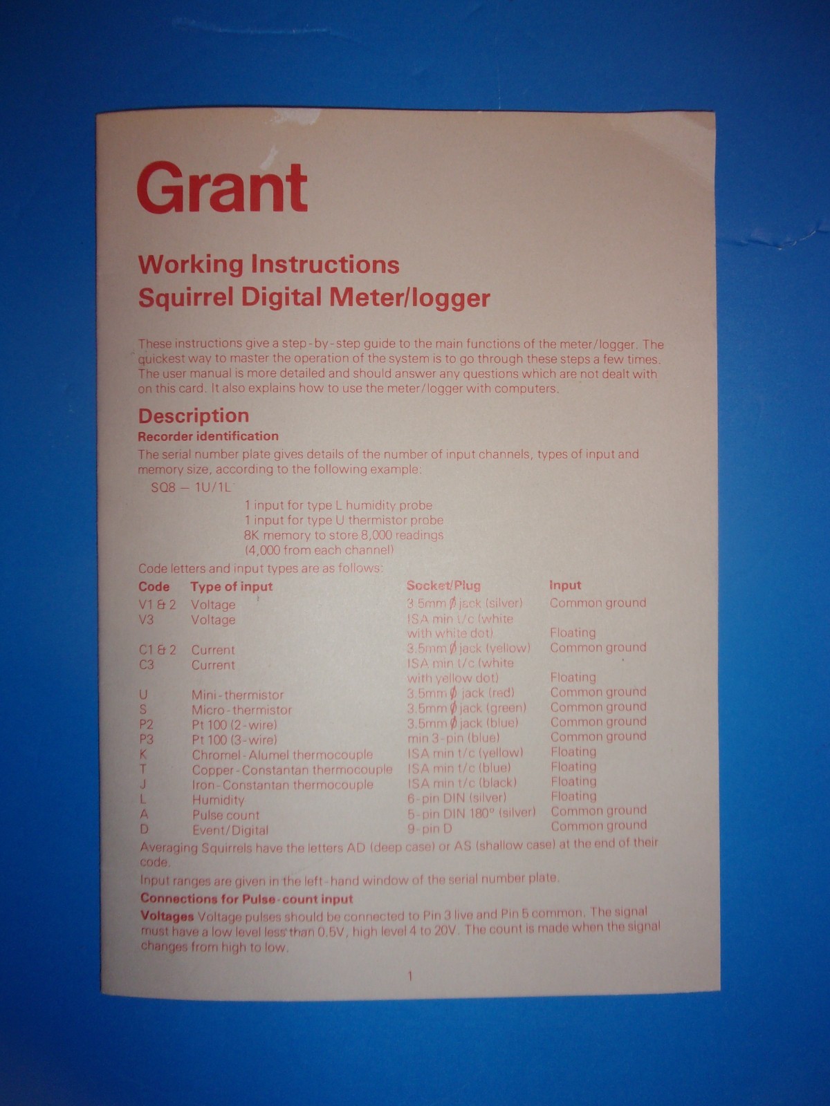 Grant SQ-4K Data Logger 12-BIt Squirrel Meter 0 to 250 C