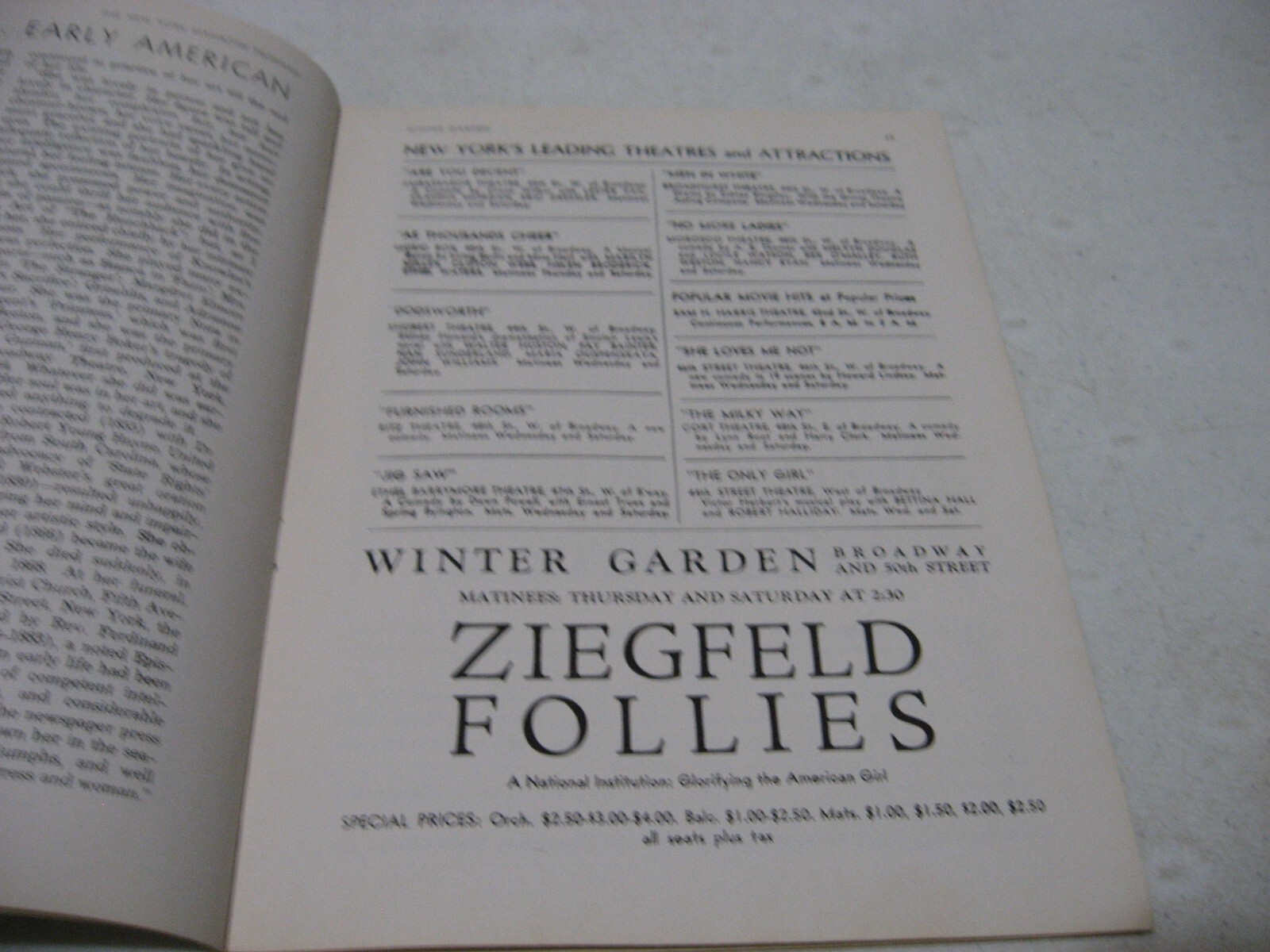 1934 Winter Garden Theatre Playbill Ziegfeld Follies Glorifying American Girl