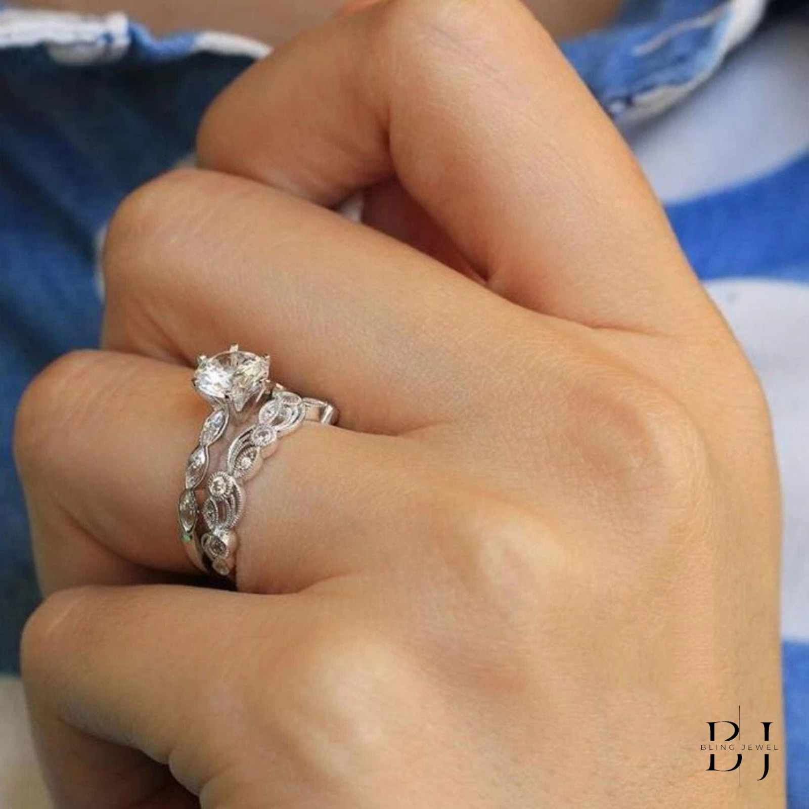 1.80 CT Round Cut VVS1 Moissanite Wedding Bridal Ring Set Solid 14K White Gold