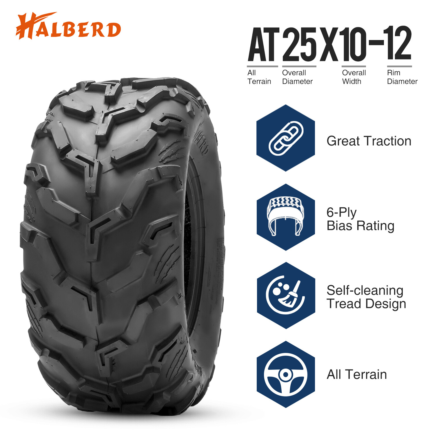 Set Of 2 25x10-12 ATV Tires 25x10x12 25x10 12 Heavy Duty 6PR ATV UTV All Terrain