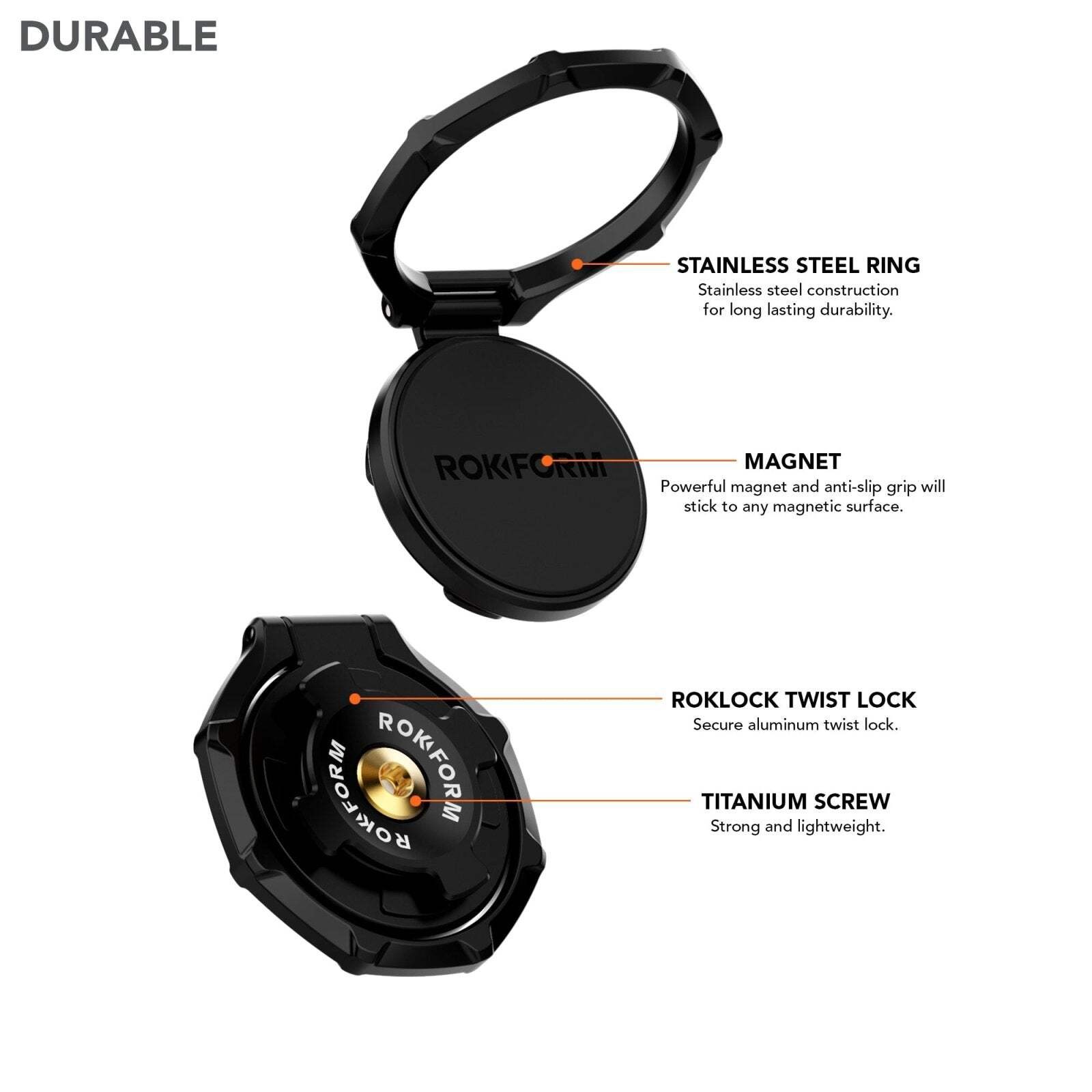 Rokform RokLock Sport Ring Magnetic Stand Aluminum Stainless Reinforced Polymer