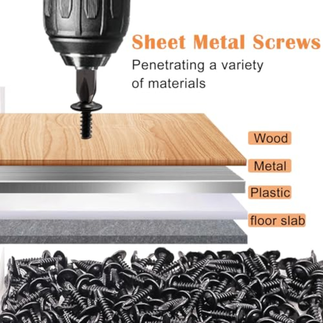 180pcs #8 Self Tapping Screws for Metal, Sheet Metal Screws, 410 Stainless Steel