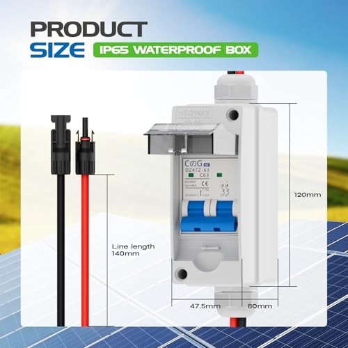 Solar Panel Disconnect Switch, 63 Amp DC 500V Breaker Box PV DC500V 63A