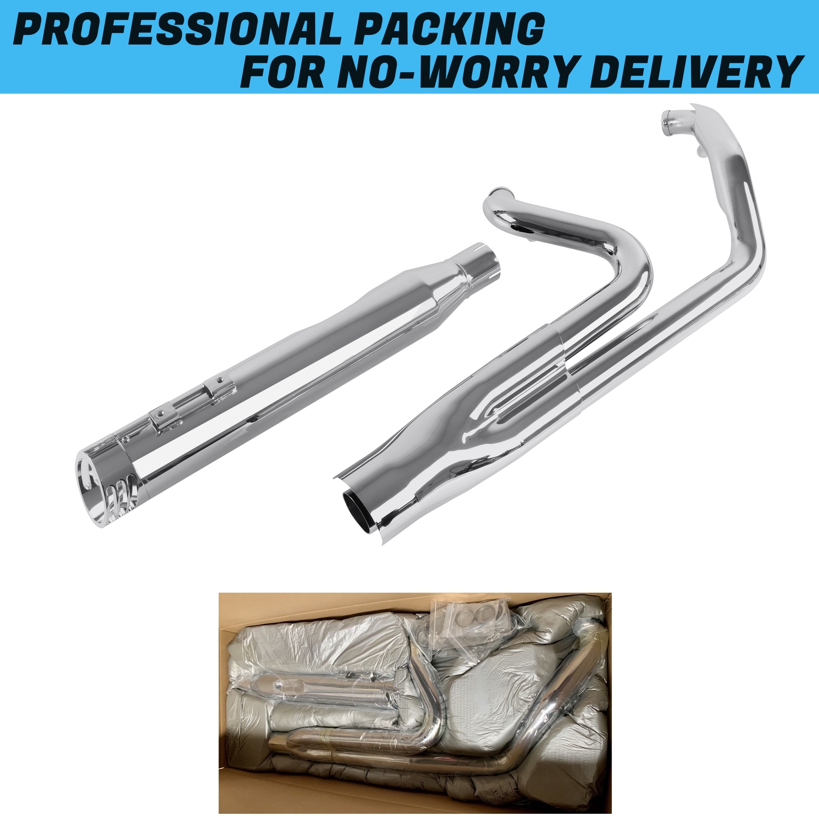 SHARKROAD Chrome 2 into 1 Exhaust Pipe 4" Muffler for Harley Touring 1995-2016