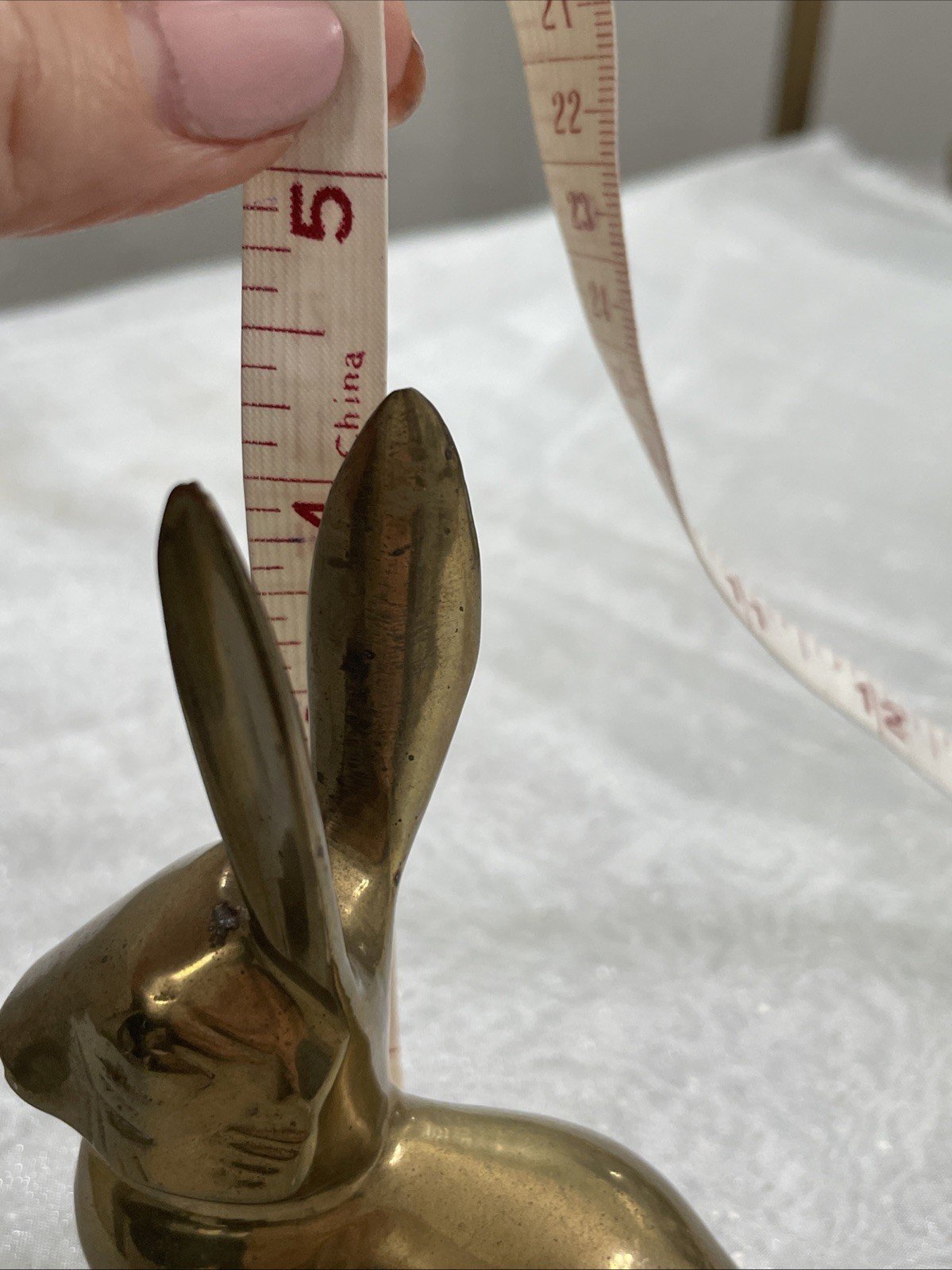 VTG Solid Brass Bunny Rabbit Figurine Paperweight ~Long Ear ~ India 3”Lx4.25”H