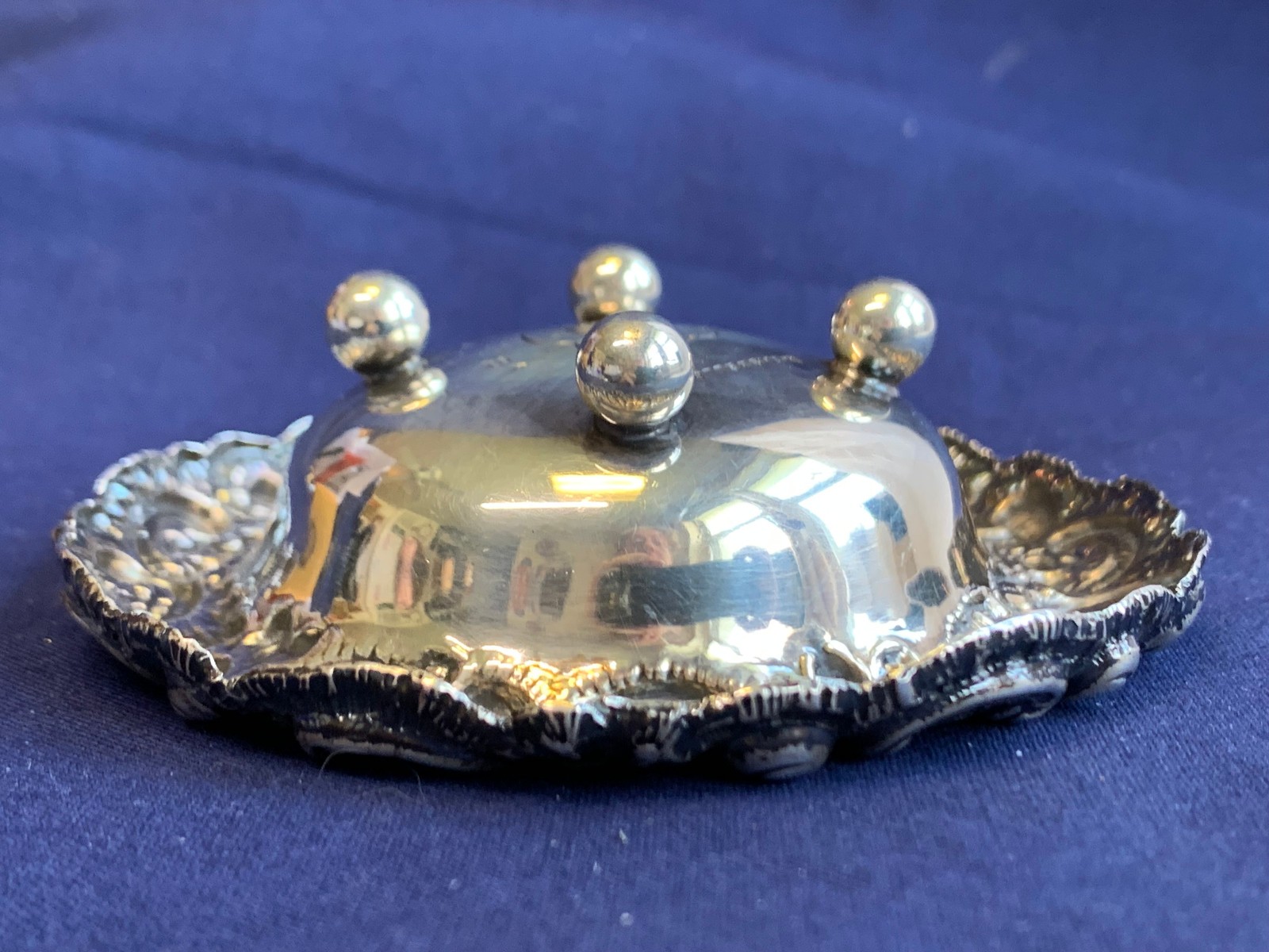 Antique Sterling Silver Condiment Dish Master Salt Cellar 37.03g Floral Repousse
