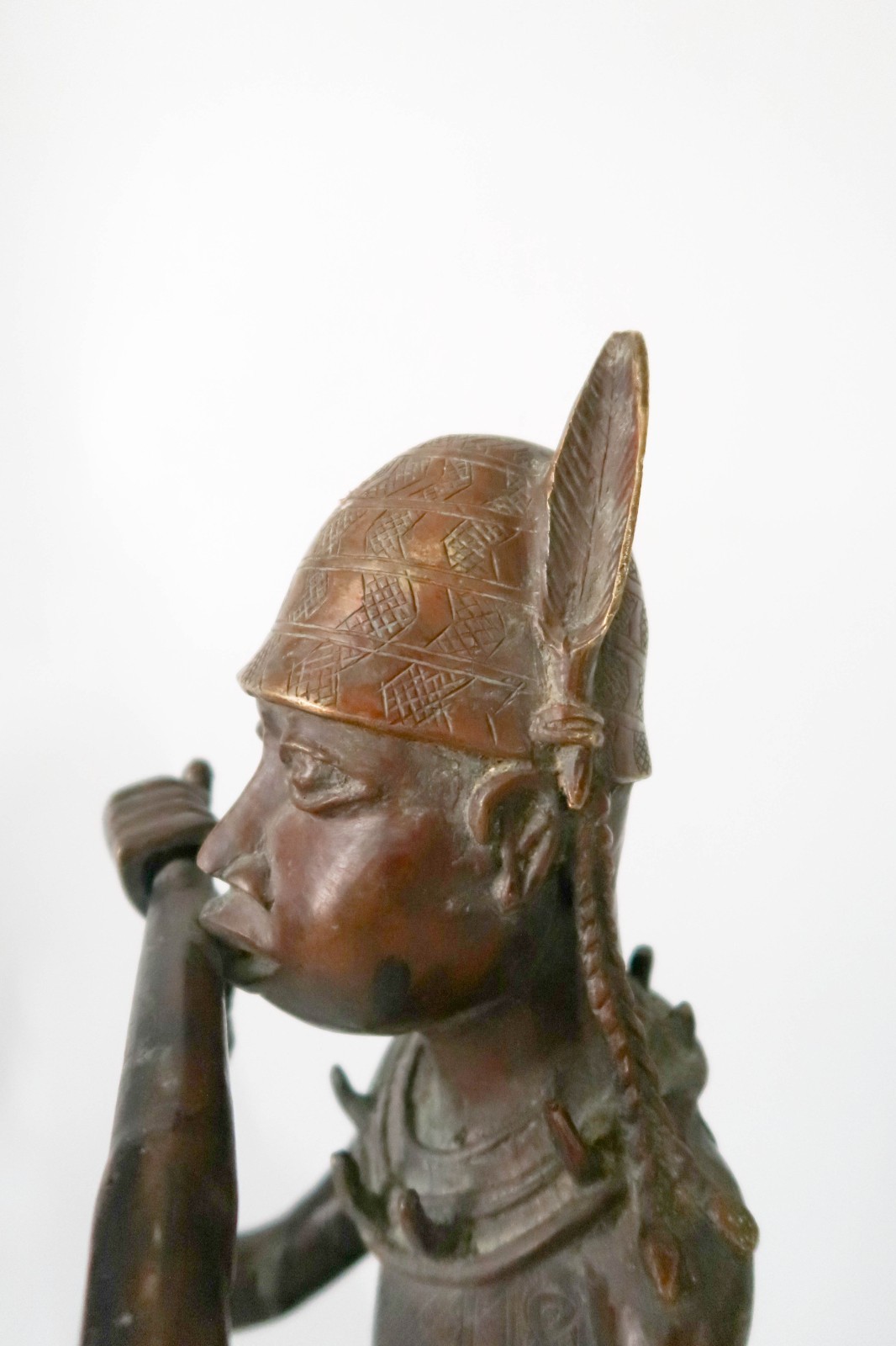 Large 20" BENIN Bronze Flute Player Sculpture Edo Nigeria Art King Oba Messenger