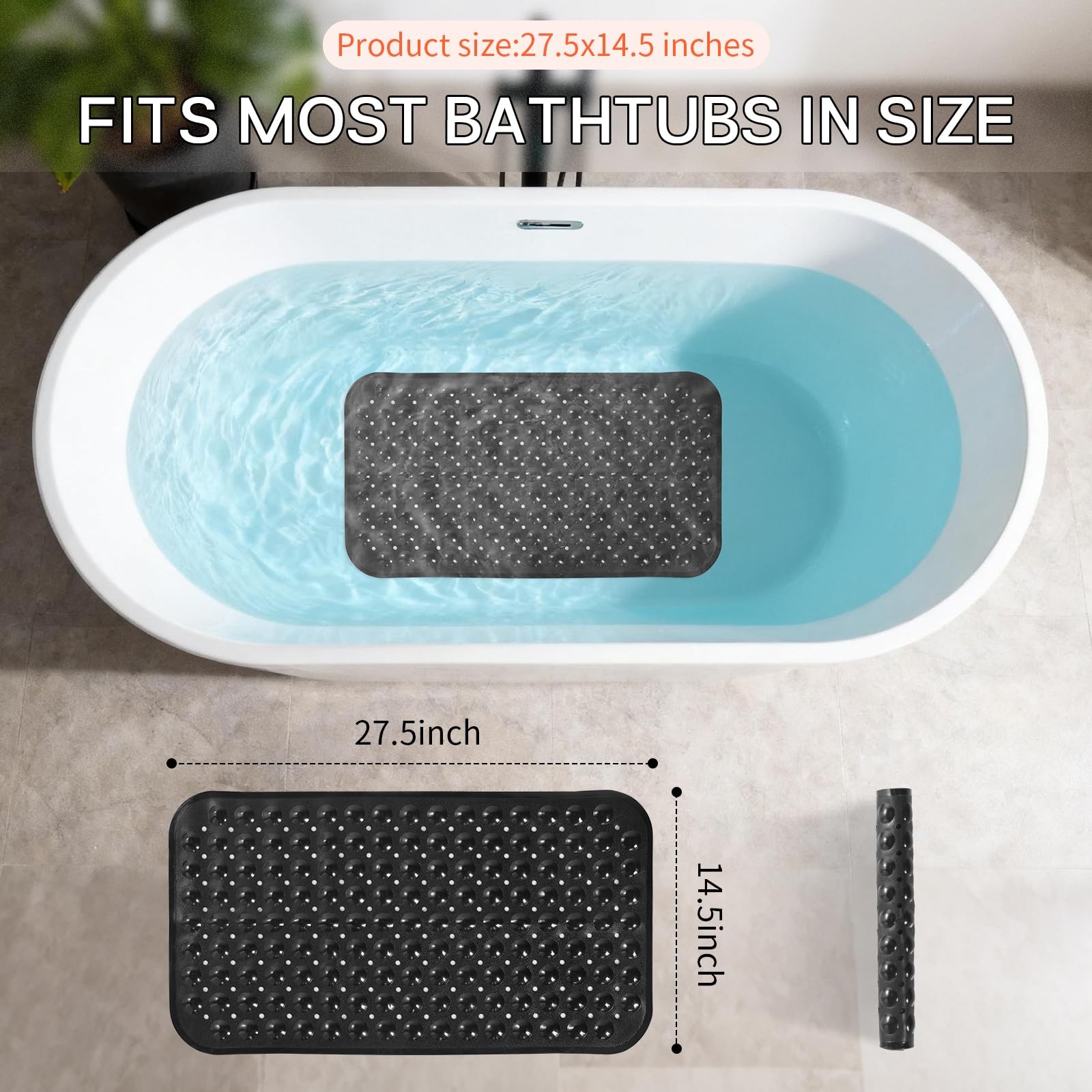 AntiSlip Bathtub Shower mat, 27.5×14.5（Approximately 70×37cm） inch Soft Overs...