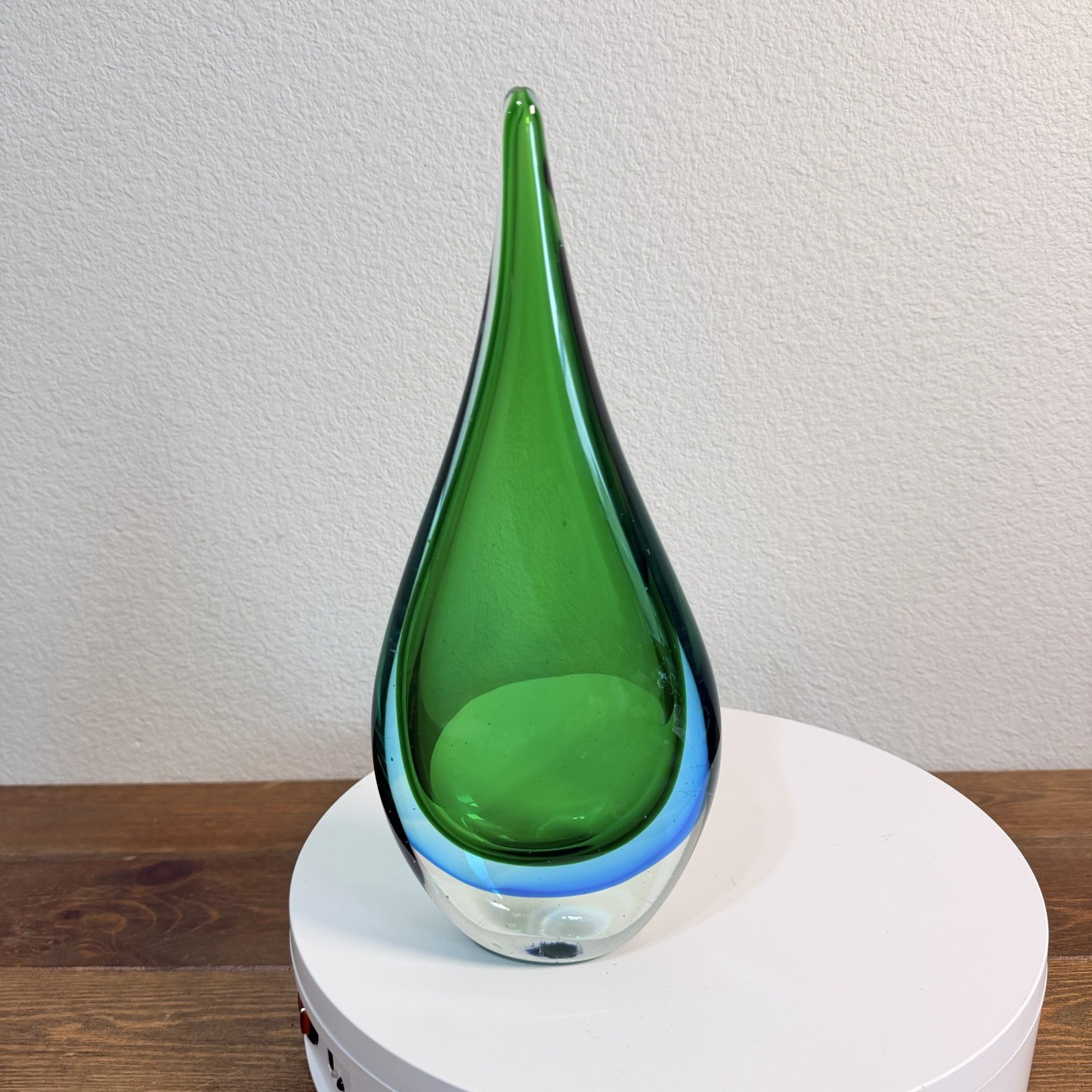 Vintage Italian Murano Style Art Glass Teardrop Sculpture Green BLUE 11.5”