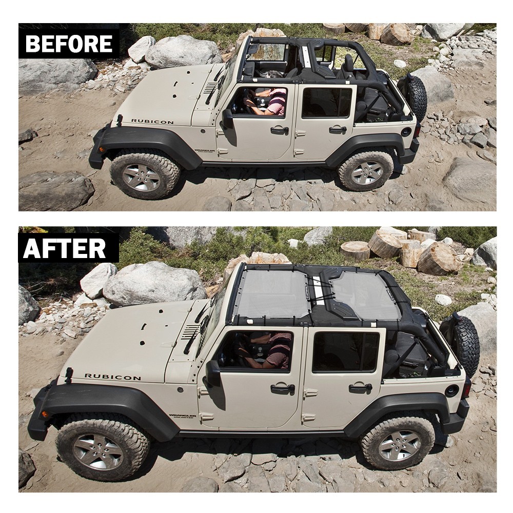 Sunshade Mesh Shade Top Cover Anti-UV for 07-18 Jeep Wrangler JKU w/ Storag Bag