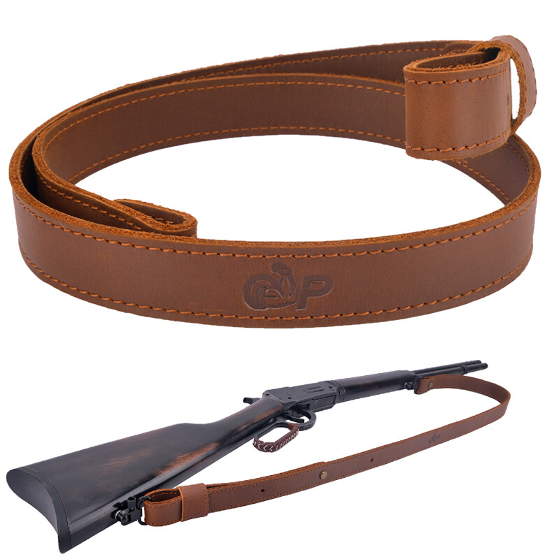 Buffalo Hide Leather Rifle Sling _Crazy Horse /Brown_Adjust Handmade_1 inch Wide