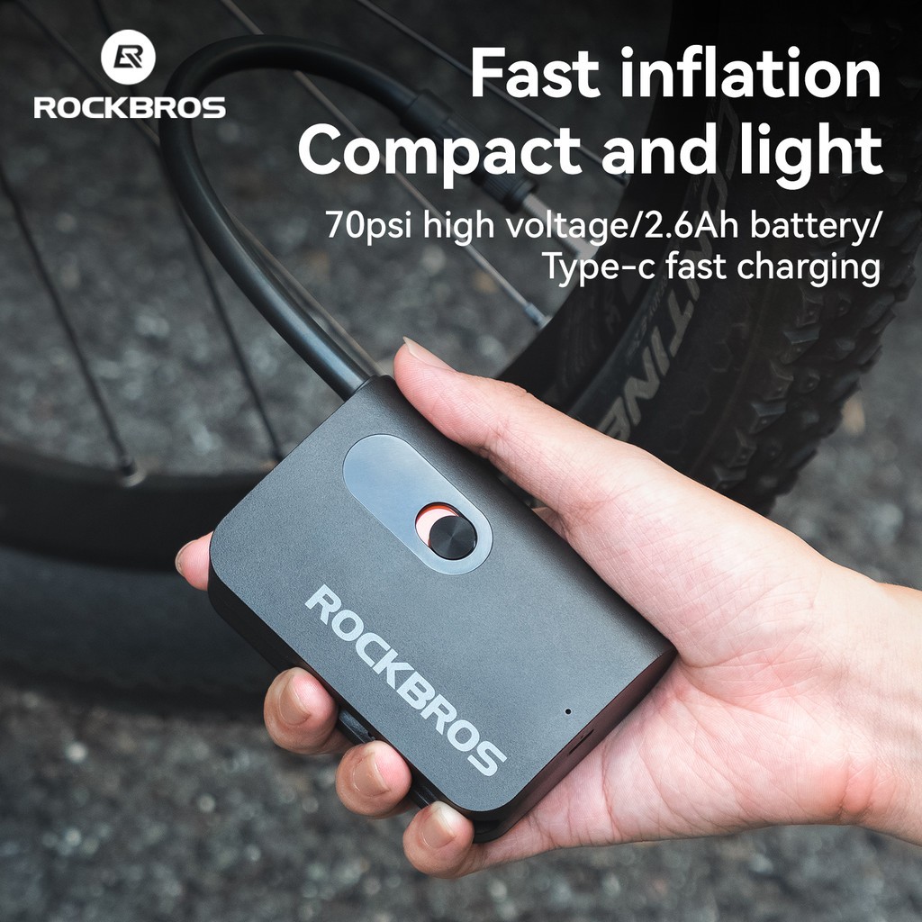 ROCKBROS Bicycle Electric Air Pump Mini Portable 70PSI Inflator 2600mAh Type-C