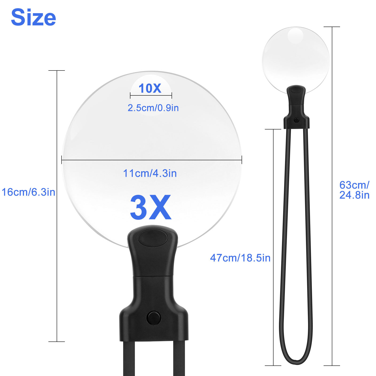 3X Detachable Hands-Free Neck Wear Magnifying Glass for Low Vision Seniors