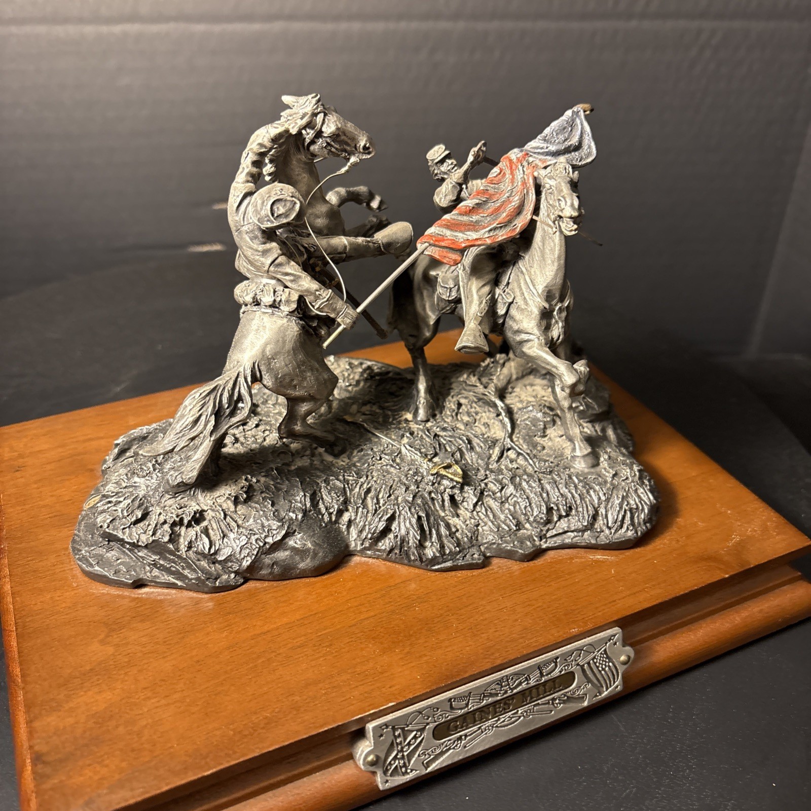 "Gaine's Mill" Civil War Sculpture FJ Barnum 1989 Ltd Ed #1184/2500 Pewter Wood