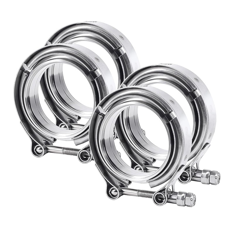 2.5" Inch V-Band Flange&Clamp Kit Male/Female With Ridge Exhaust Stainless 4 Pcs