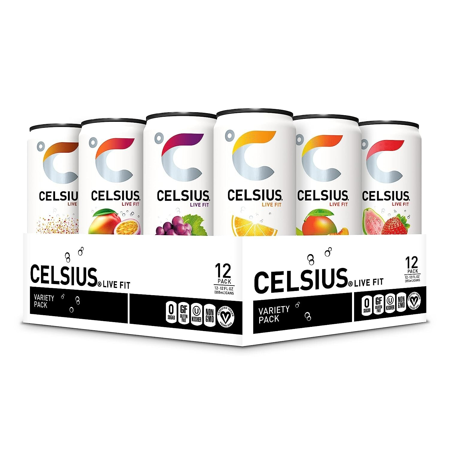 CELSIUS Sparkling Fitness Energy Drink, Zero Sugar, 12oz | Variety Pack, 12 Cans