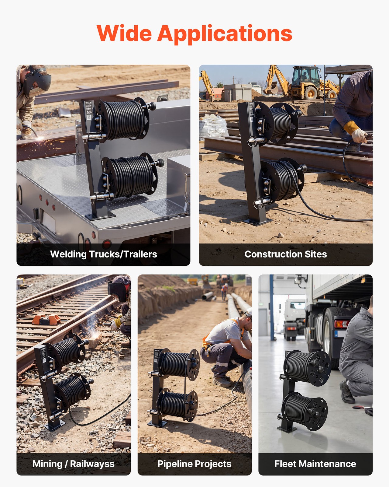 VEVOR Heavy Duty Double Welding Cable Reel Fits 150FT 1/0 & 125FT 2/0 Cable