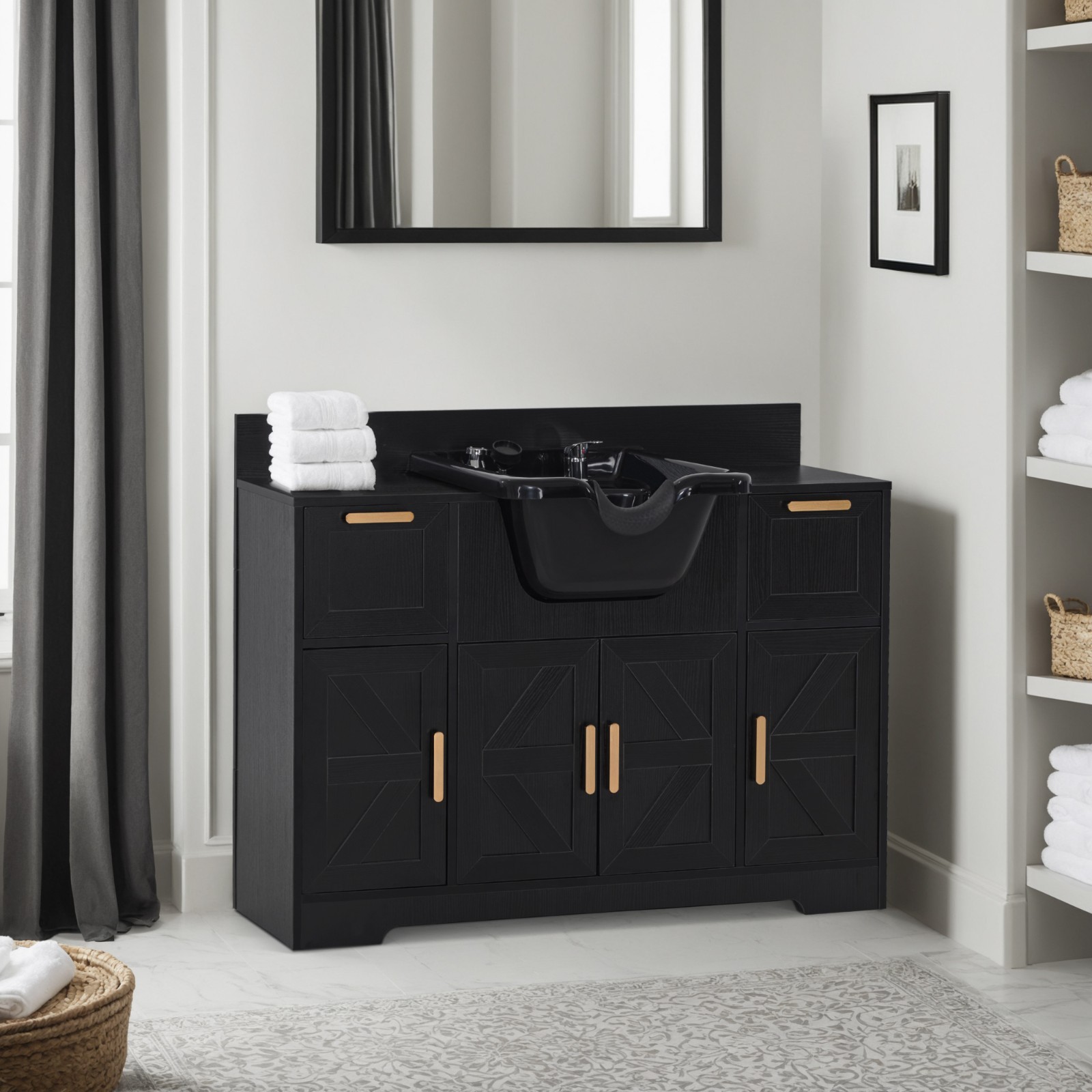 BarberPub Shampoo Station, Barber Cabinet with Hair Wash Backwash Sink 7137