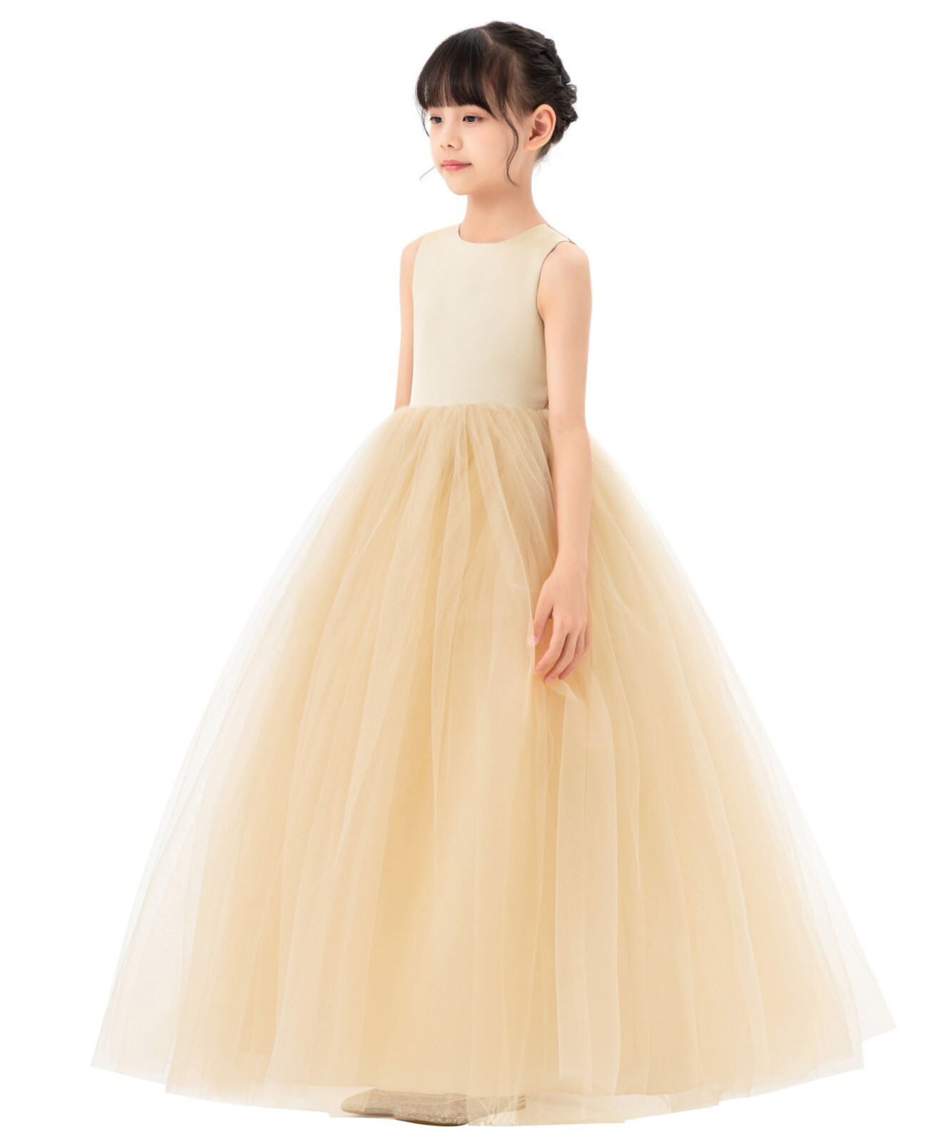 Satin Heart Cutout Tulle Flower Girl Dress Wedding Pageant Dresses Toddler Dress