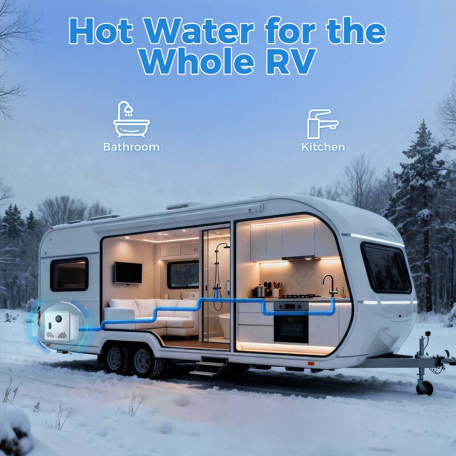 RV Tankless Water Heater Propane Gas Camper 65000BTU Smart Temperature Control