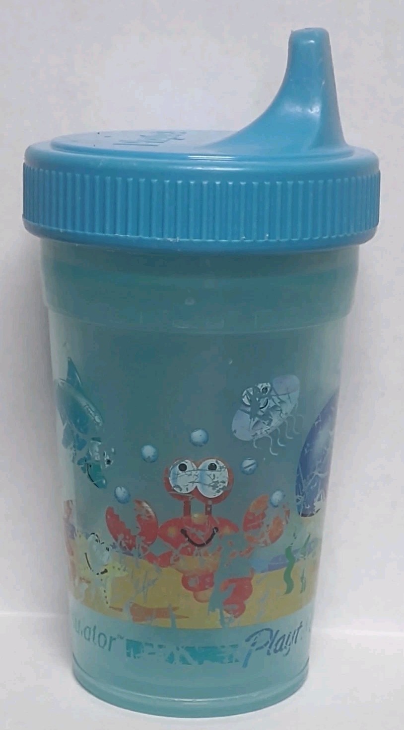 Vtg Playtex Sippy Cup Sea Fish Whale Crab Blue Lid Valve 2001 Pls Read