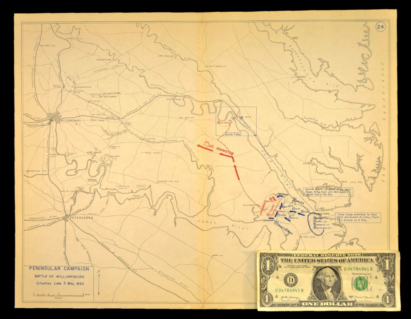 Battle of Williamsburg Map Virginia May 5th 1862 Confederate Retreat to Richmond