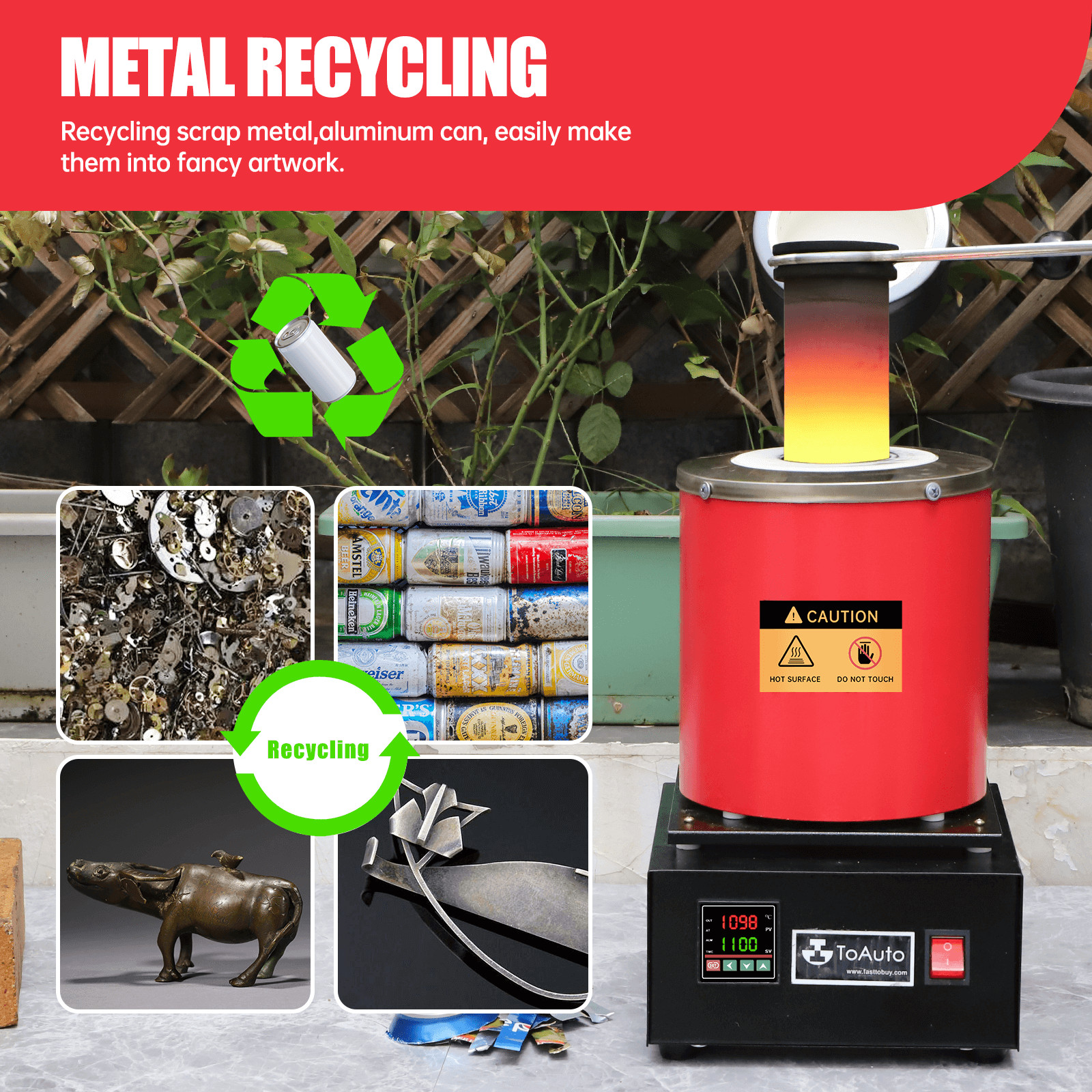 TOAUTO 3KG Metal Smelting Furnace Kit Gold Silver Refining Casting Jewelry Tool