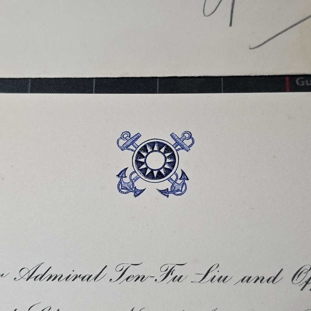 The Chinese Armed Forces Invitation World War 2 Admiral Ten Fu Liu to US Admiral