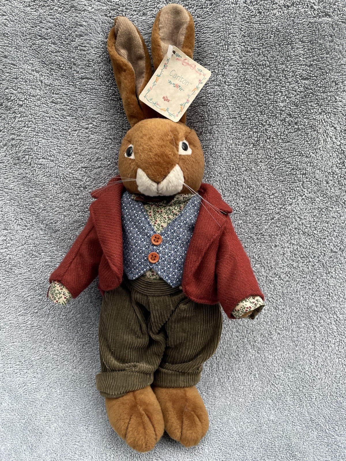 Russ Carlton Bunny Rabbit Toy Plush Animal Vintage NWT Fully Dressed Adorable