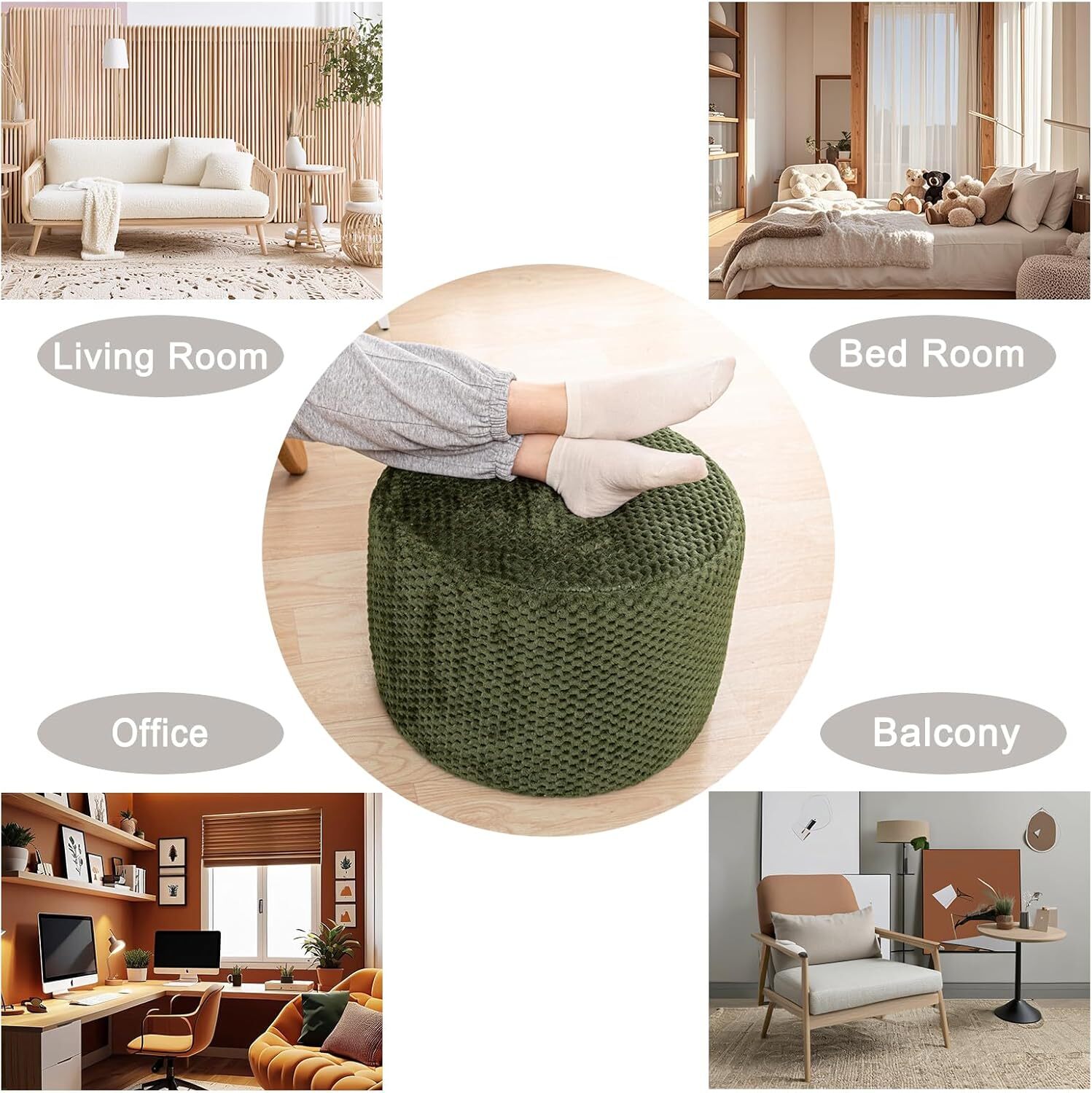 Ottoman Foot Rest Stuffed Round Floor Pouf Cushion Bean Bag Pouf 18X14 20x12 In