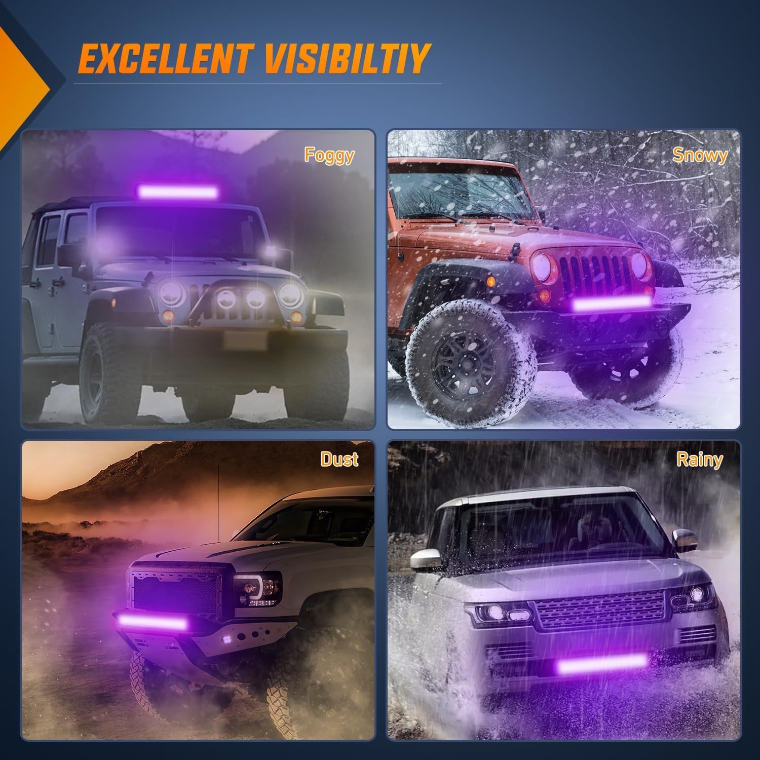 Nilight 20 Inch LED Light Bar Combo Spot Flood Purple Beam 126W Double Row Light